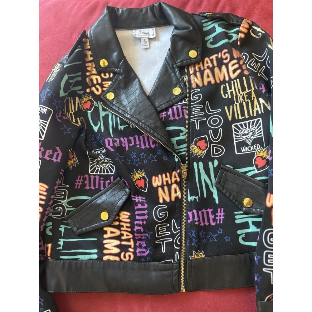Disney D-Signed Girl's Small (7-8) Full Zip Graffiti Printed Moto Jacket